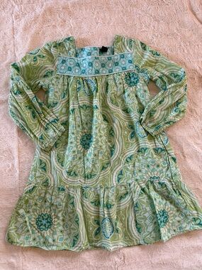 GAP 5T Green Floral Lightweight Long-Sleeve Dress